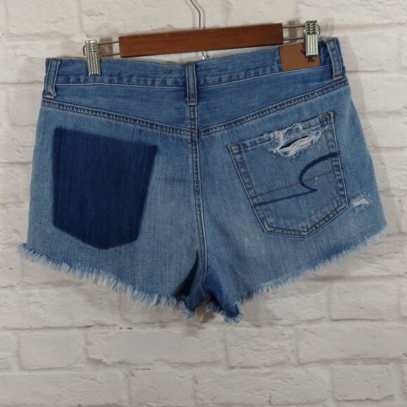 R AE American Eagle Vintage Hi-Rise Festival Distress Blue Denim Jean Shorts 10 - Picture 5 of 8